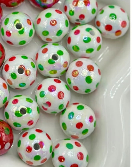 Acrylic red, green, and white spotted beads included/ Bead/ beadable pen/ keychain bead/ Christmas bead/ Ten (10) beads