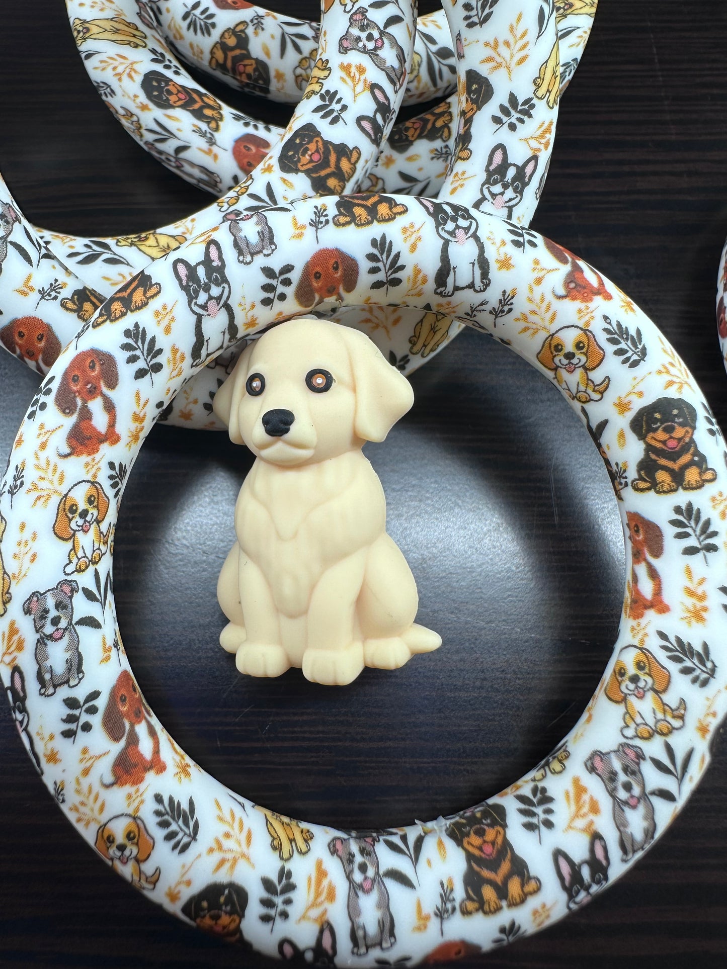 3D Dog silicone focal beads Golden Retriever, Pit Bull, Beagle, Rottweiler, Coon Hound, Frenchie - matching hoop and round beads