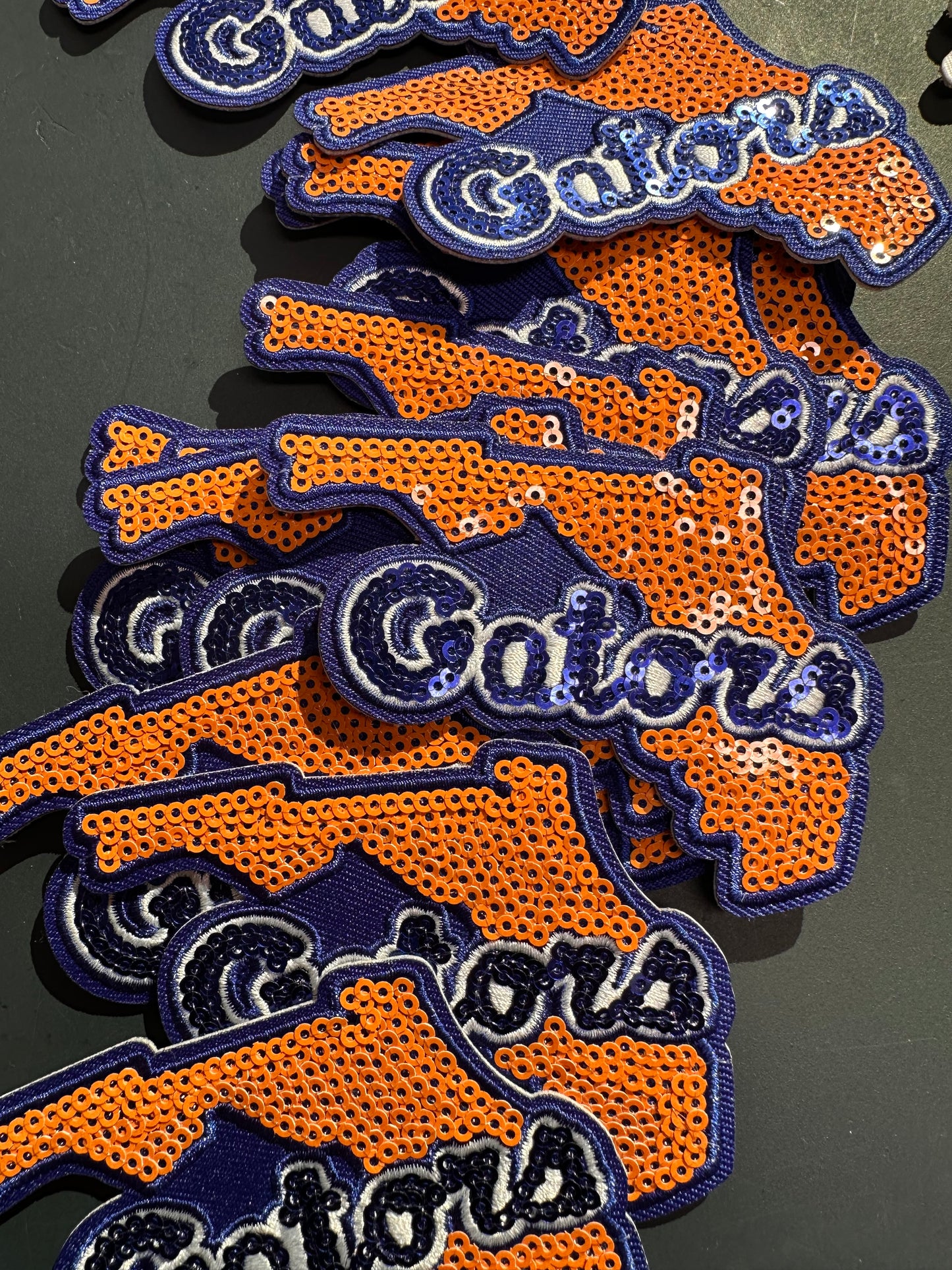 FLORIDA GATORS SEQUINED EMBROIDERED IRON ON PATCH/ SIZE APPROX 4" x 3"/ QUALITY MATERIAL/FABRIC PATCHES/FOOTBALL TEAM