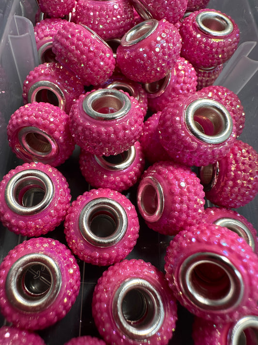 Ten (10) Acrylic dark pink rhinestone spacers included/ jewelry Bead/ beadable pen beads/ keychain bead/bead/12mm
