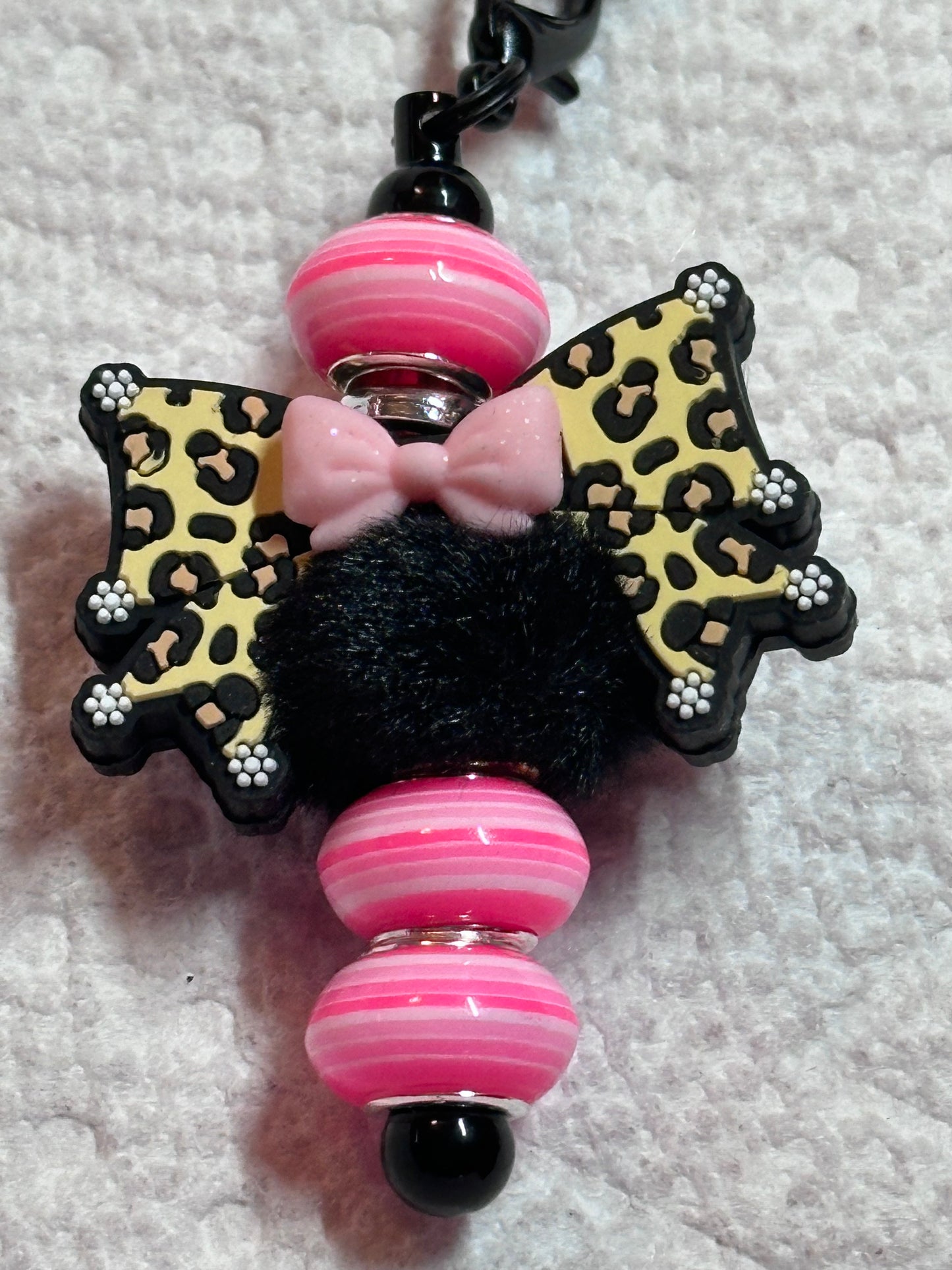 Leopard and pink Bow silicone focal bead/glittery bow