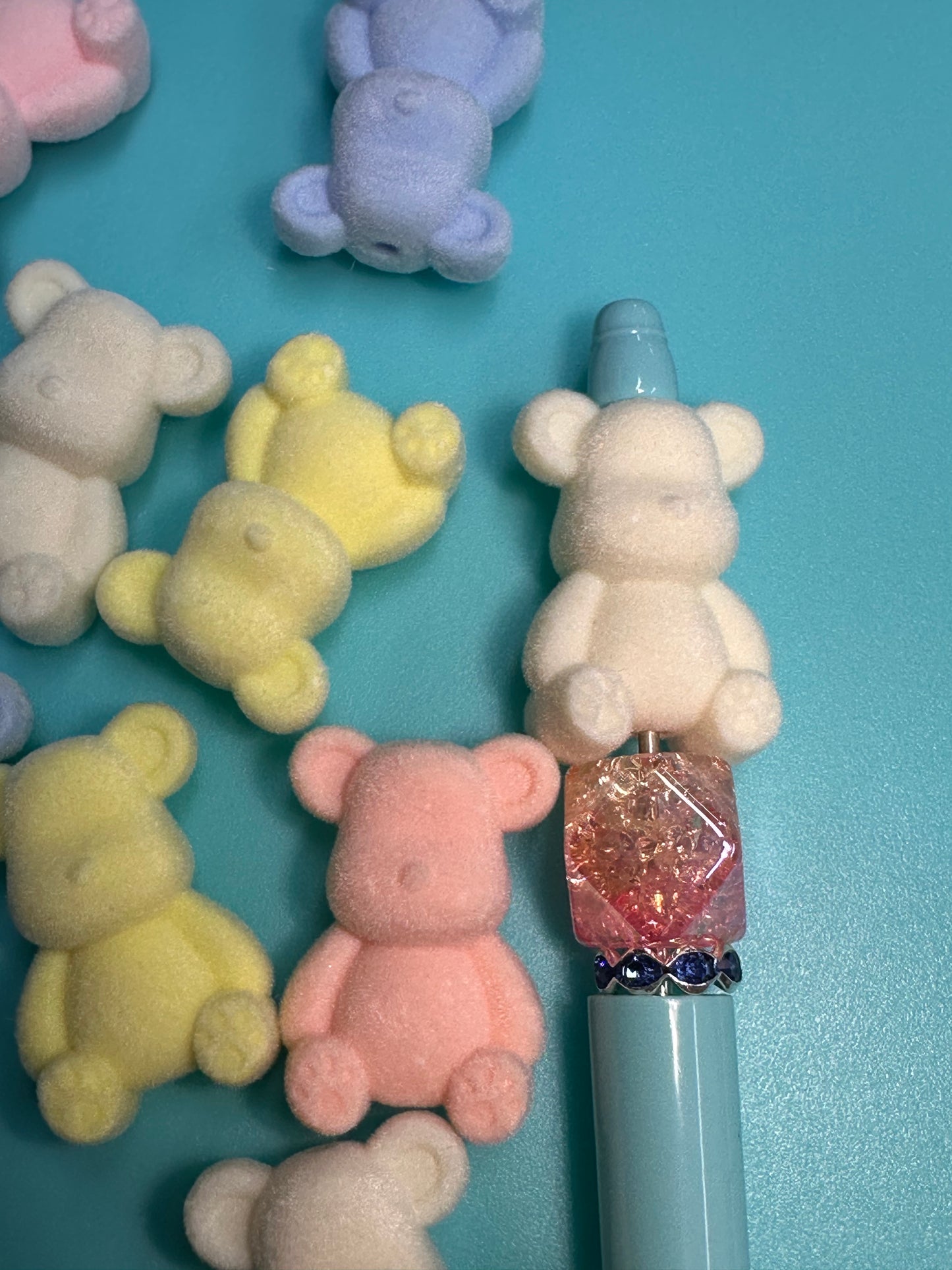 Flocked bears/Focal Bead/ beadable pen/ fuzzy bear bead/ keychain bead