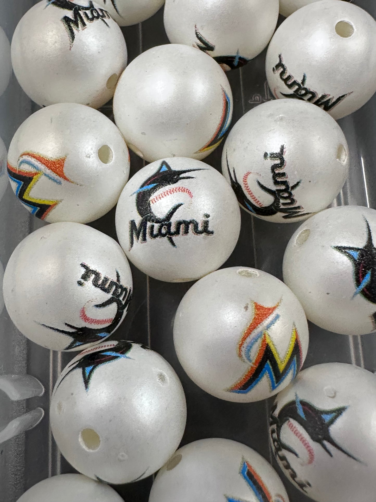 Miami Marlins 16mm Sports Print Beads • Set of 10 • Great for Pens, Keychains & Crafts-