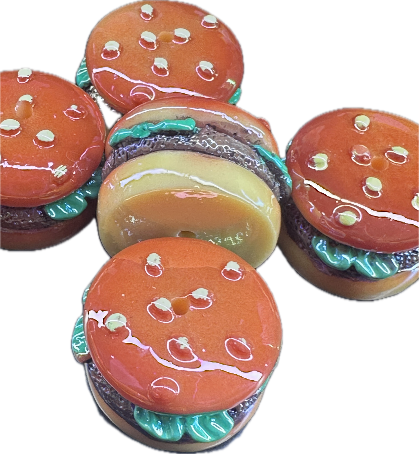 3D hamburger acrylic bead/ beadable pen/ replica burger bead/ keychain bead/hamburger/food/set of 2
