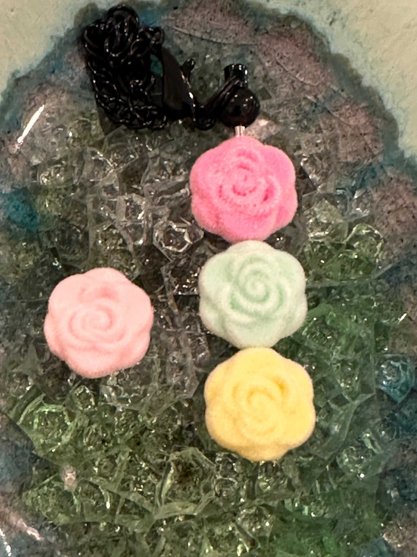 Flocked rose flower beads/ Ten (10) beads included/pen beading/ jewelry DIY/15mm/ assortment of colors