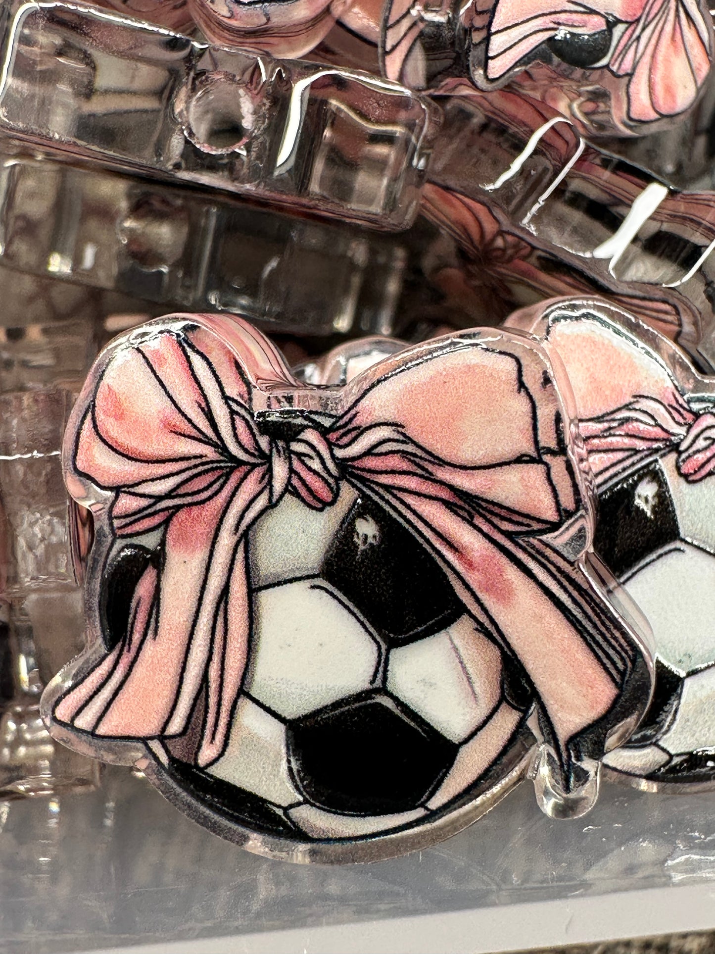 Soccer ball acrylic focal bead- set of 2/ focal bead/ pen beading / keychain bead/ pink bow