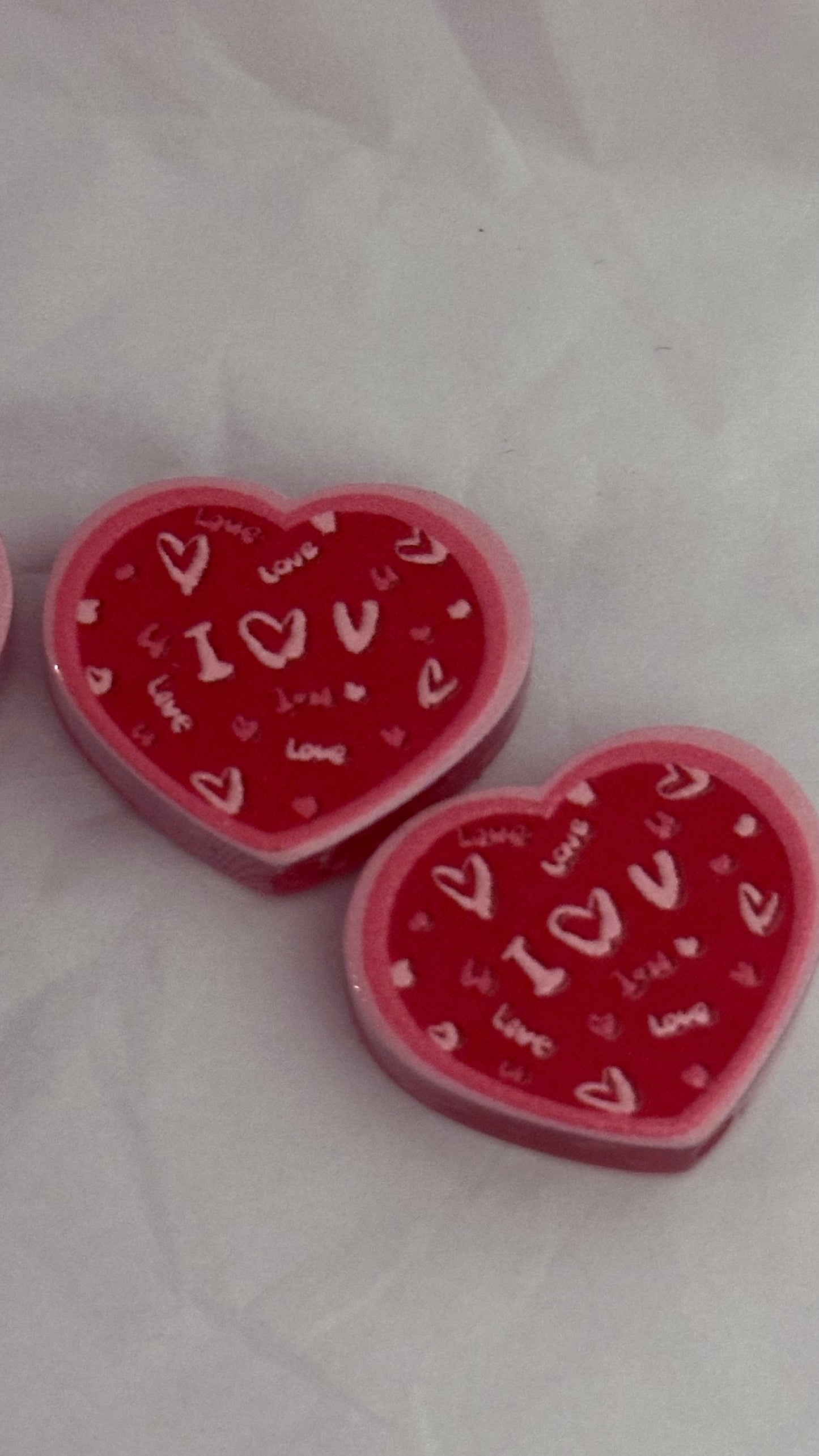 Heart shaped acrylic focal bead- set of 2/ focal bead/pink double c/ pen beading / keychain bead/ Valentines bead