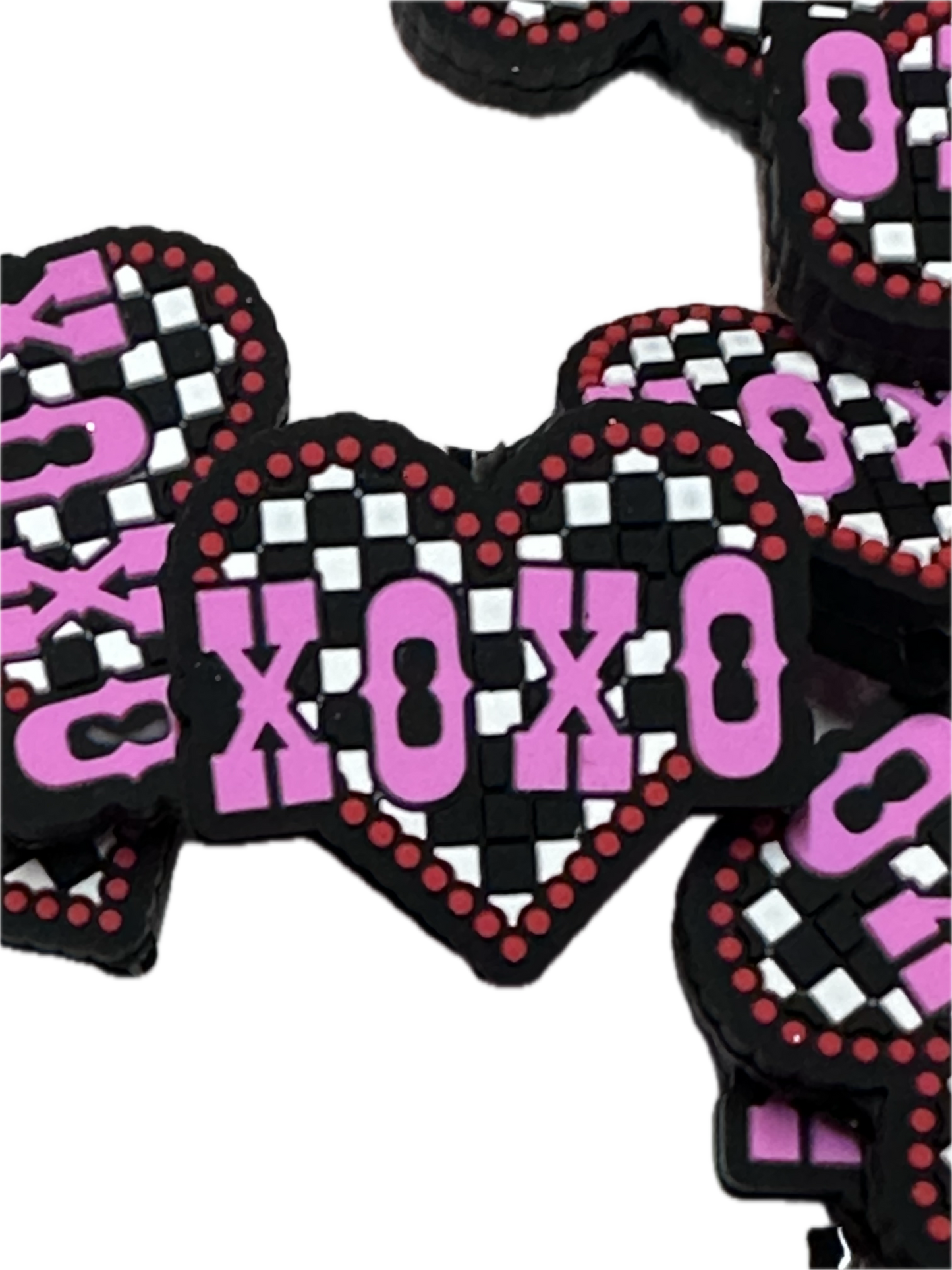 Heart Love XOXO beads/ beadable pen/ Silicone bead/ keychain bead/Valentines Day hearts/ checkered/ racing flag