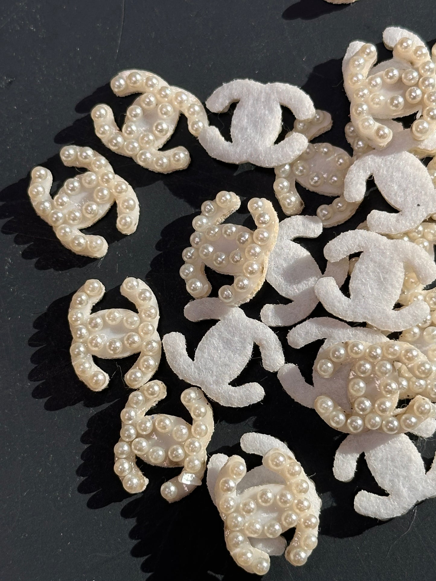 GLUE on Pearl and Rhinestone CC Appliques – design – Set of 5 Sparkling Embellishments for Crafts, Headbands, DIY