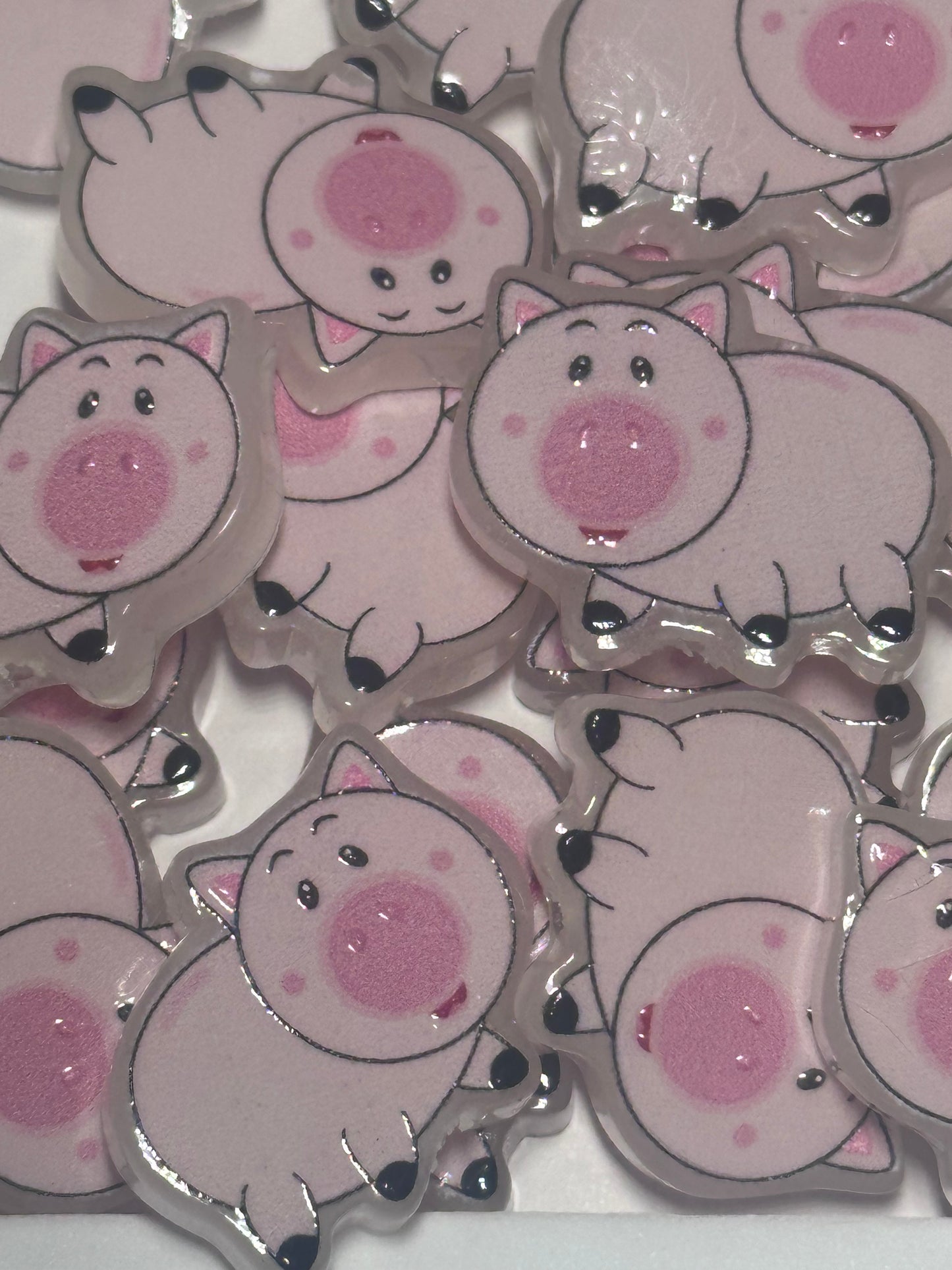 Cute Pink Pig acrylic focal bead- set of 2/ focal bead/ pen beading / keychain bead/