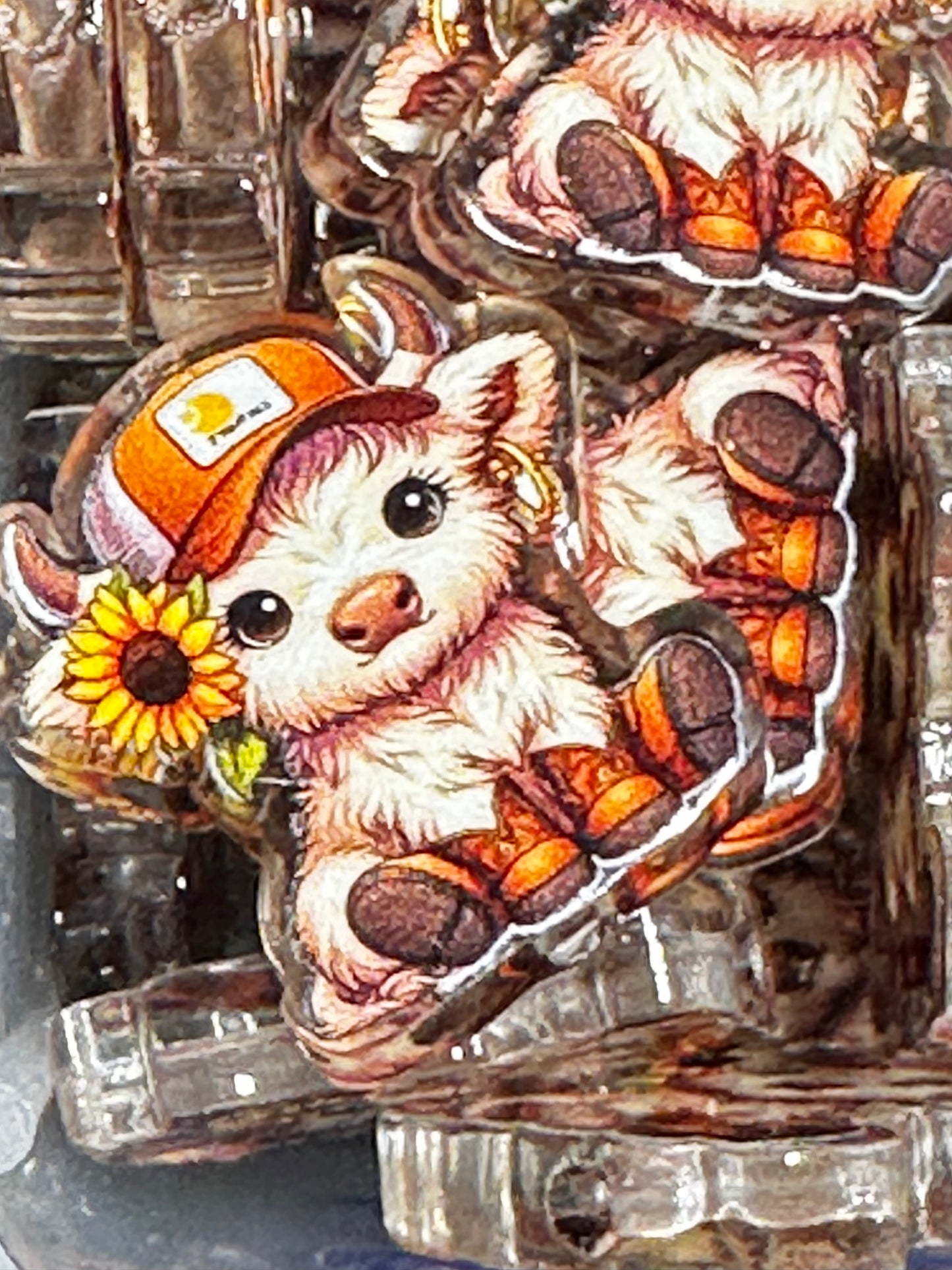 Cute cow with truckers hat and sunflower acrylic focal bead- set of 2/ focal bead/ pen beading / keychain bead/