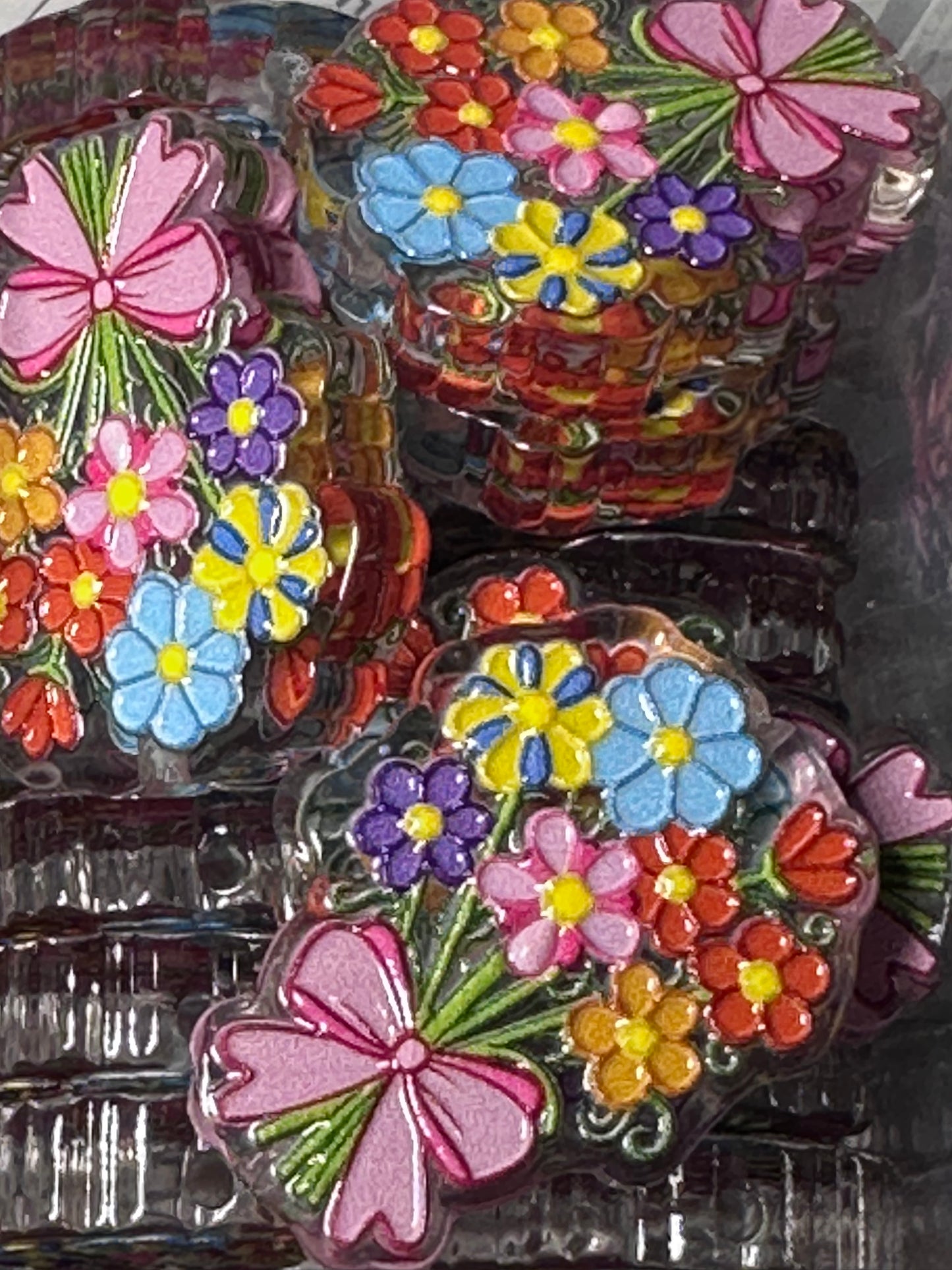 Flower Bouquet acrylic focal bead- set of 2/ focal bead/ pen beading / keychain bead/ Mixed Flowers bead