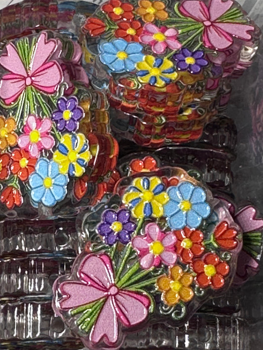 Flower Bouquet acrylic focal bead- set of 2/ focal bead/ pen beading / keychain bead/ Mixed Flowers bead