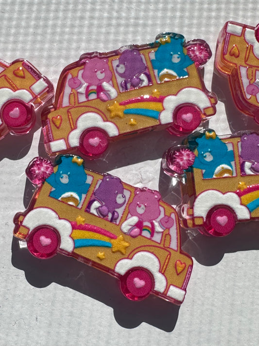 Bears in a school bus acrylic focal bead- set of 2/ focal bead/ pen beading / keychain bead/ Colorful van