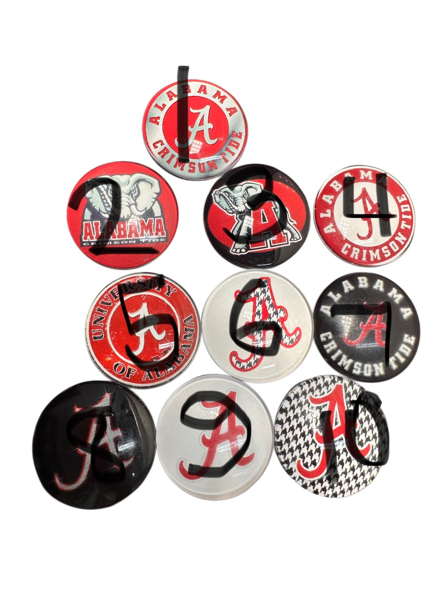 Alabama football cabochons acrylic charms pendants/ perfect for glueing on your DIY, charm bracelets, necklaces, bag charms, magnets, and so much more 10 different styles