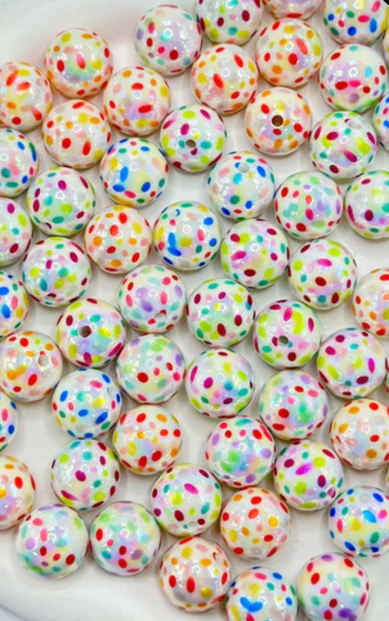 Acrylic multi colored spots on white beads/beadable pen/ keychain bead/ 16mm bead/ Ten (10) beads