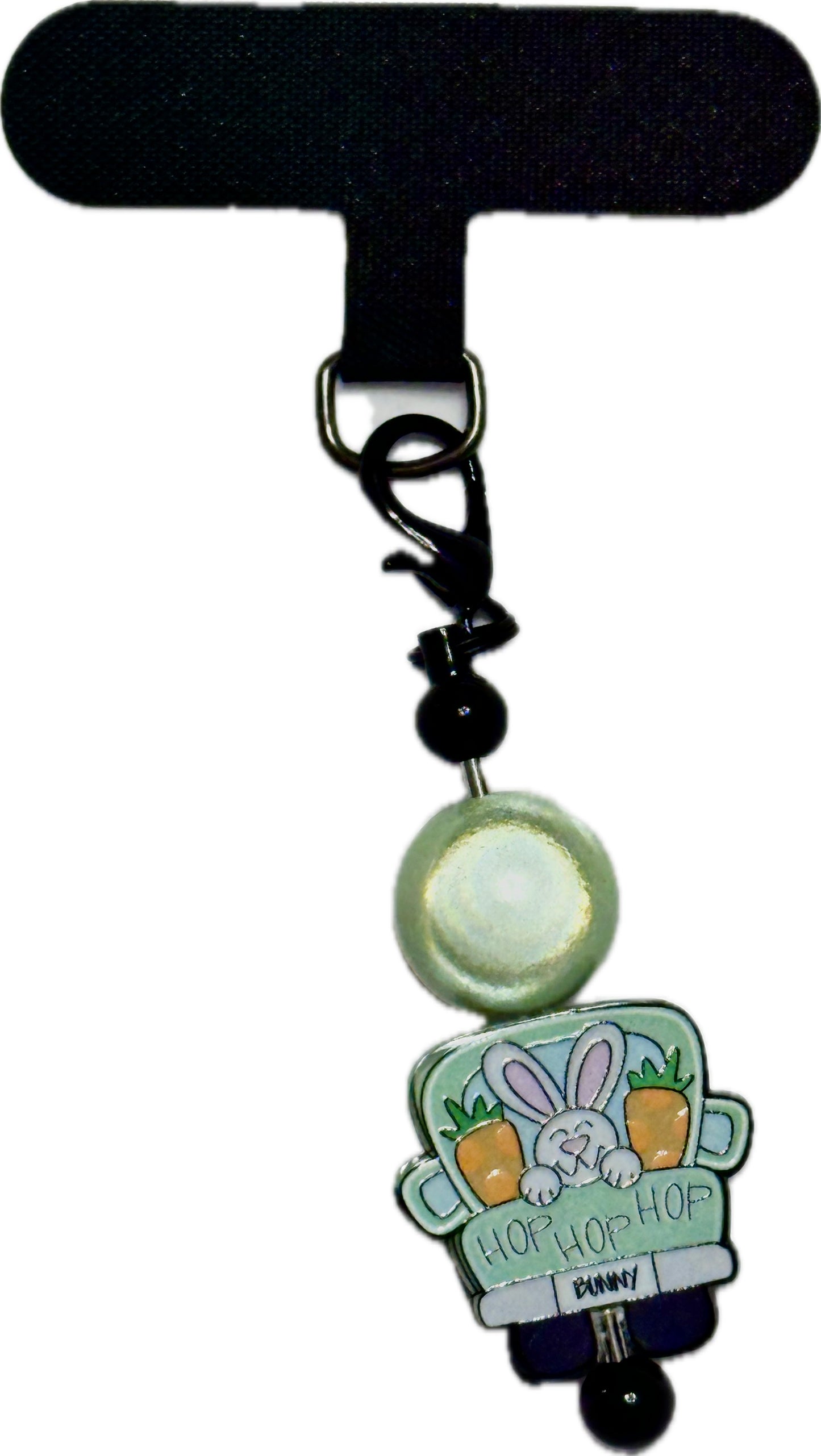 Easter bunny in truck acrylic focal bead- set of 2/ focal bead/pink double c/ pen beading / keychain bead