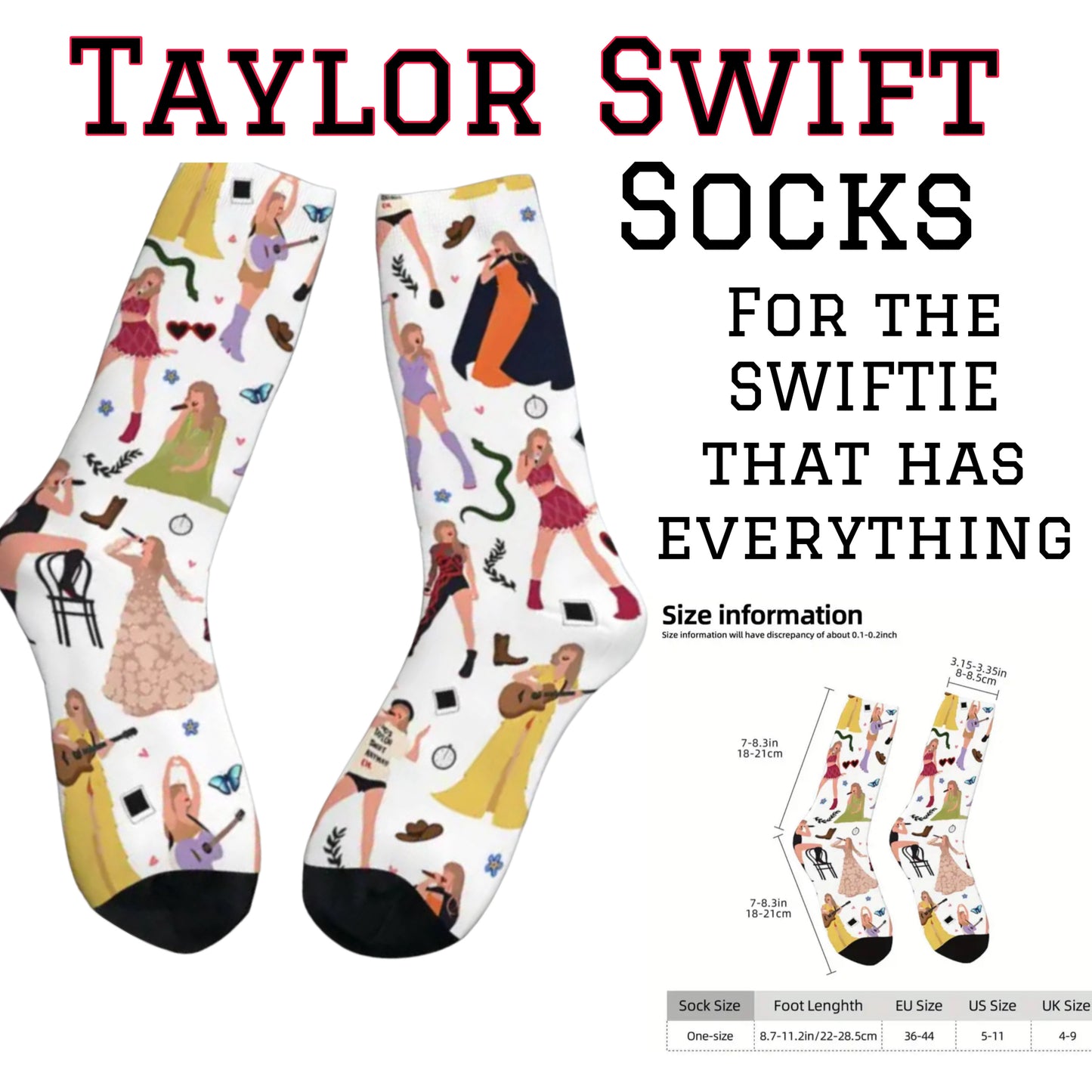 SWIFTIE socks/ designer socks/ one size/ Taylor Swift socks/ footwear/ crew socks