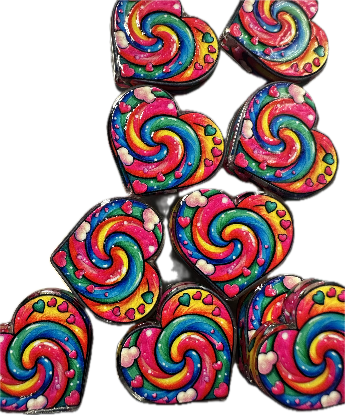 Colorful Heart Swirl acrylic focal bead- set of 2/ focal bead/ pen beading / keychain bead/