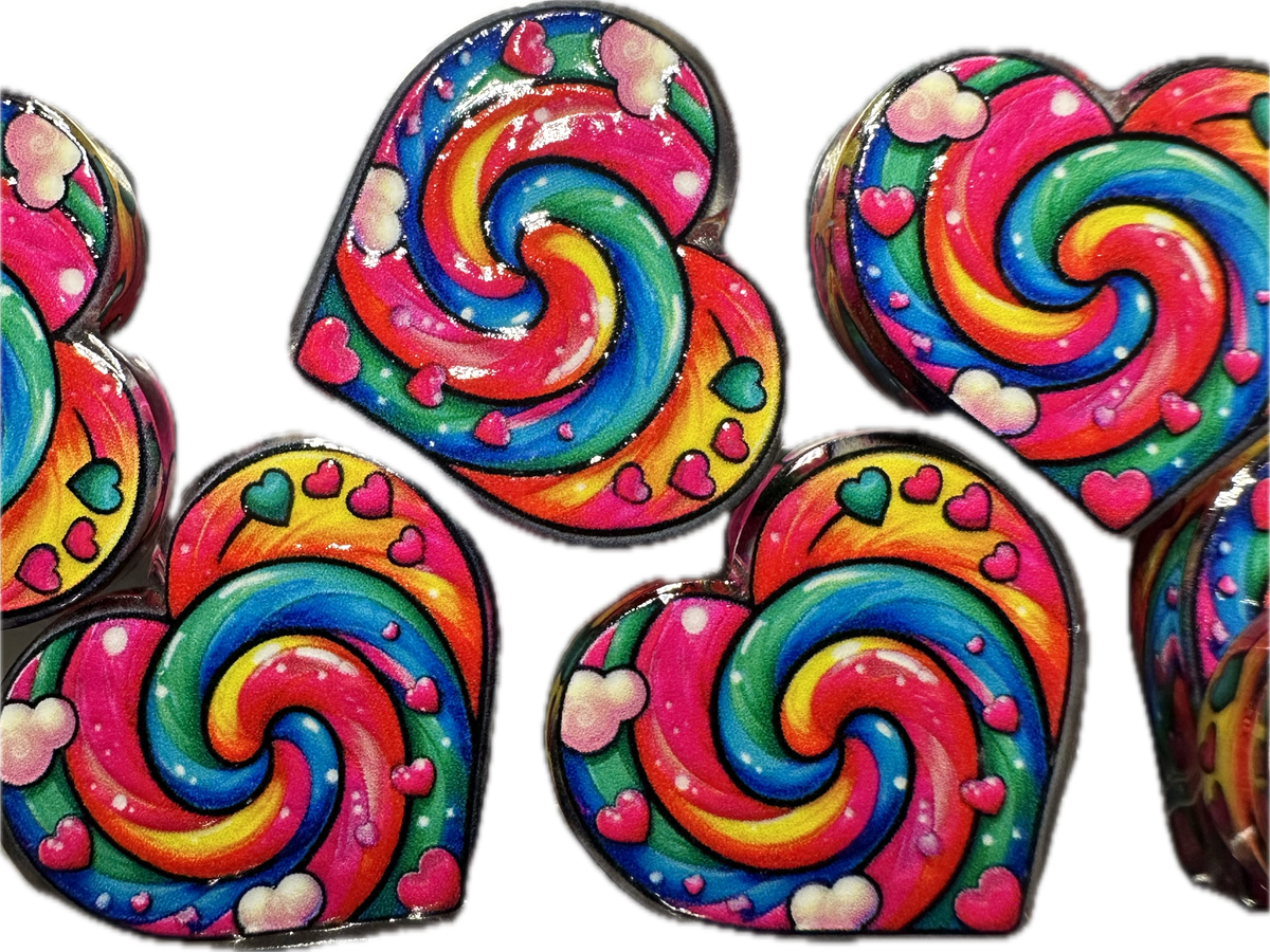Colorful Heart Swirl acrylic focal bead- set of 2/ focal bead/ pen beading / keychain bead/