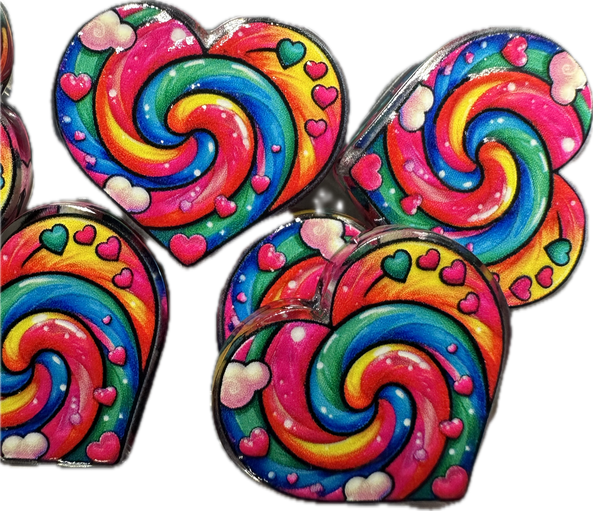 Colorful Heart Swirl acrylic focal bead- set of 2/ focal bead/ pen beading / keychain bead/