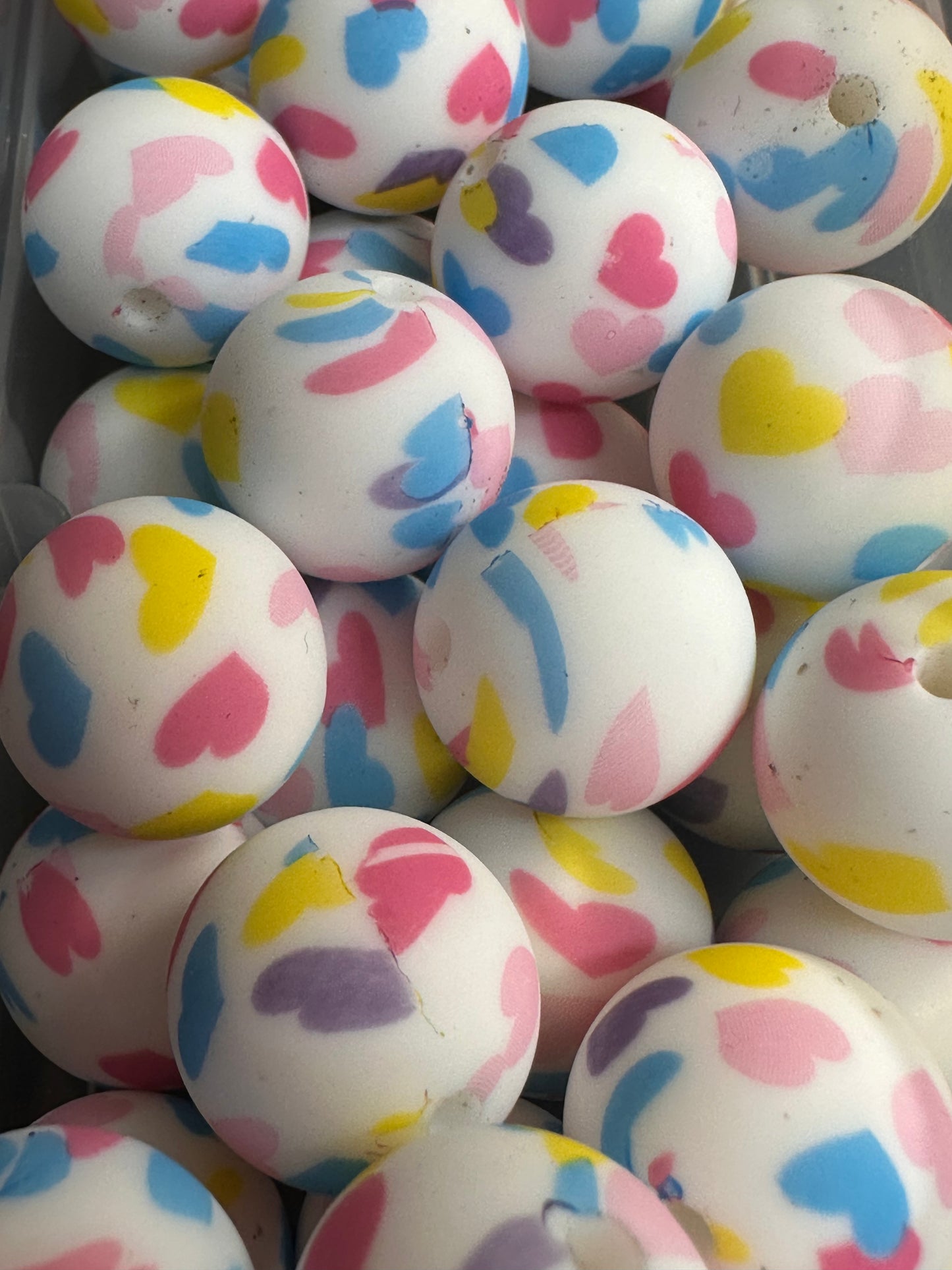Heart printed beads /15 mm round shaped/beadable pen/ keychain bead/10 beads included/ silicone Valentine Day/