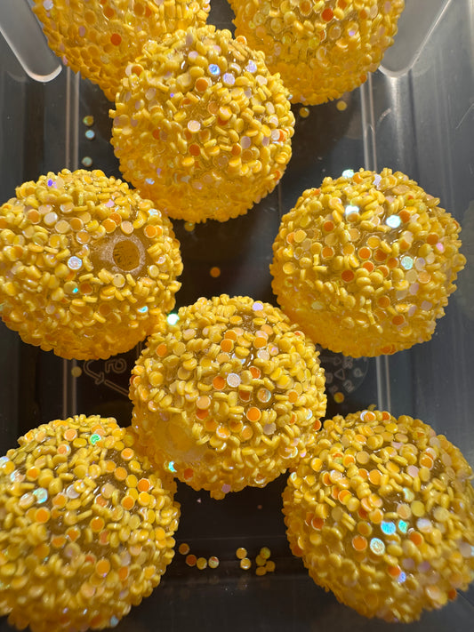 Five (5) yellow sugar glitter beads/ fancy jewelry Bead/ beadable pen beads/ sugar glitter bead/ DIY/ 20mm