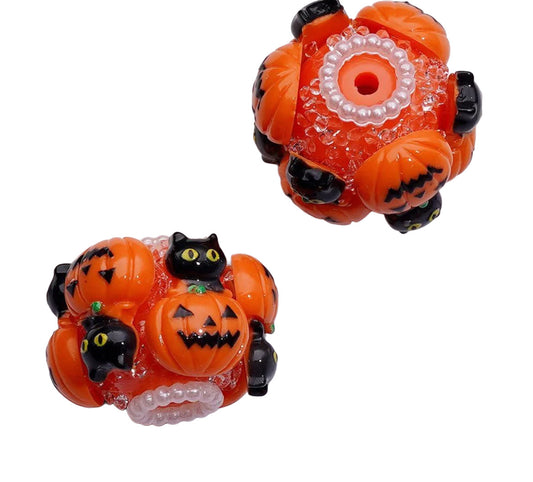 Fancy handmade Halloween beads/fancy Beads/ beadable pen/ keychain bead/ /22mm x 18mm approx/ pumpkin and black cat