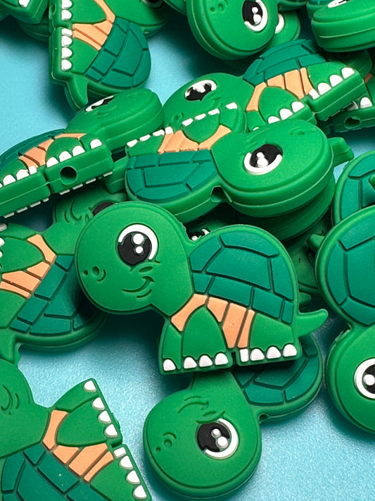 Green Turtle Focal Bead/ beadable pen/ Silicone bead/ keychain bead/turtle/