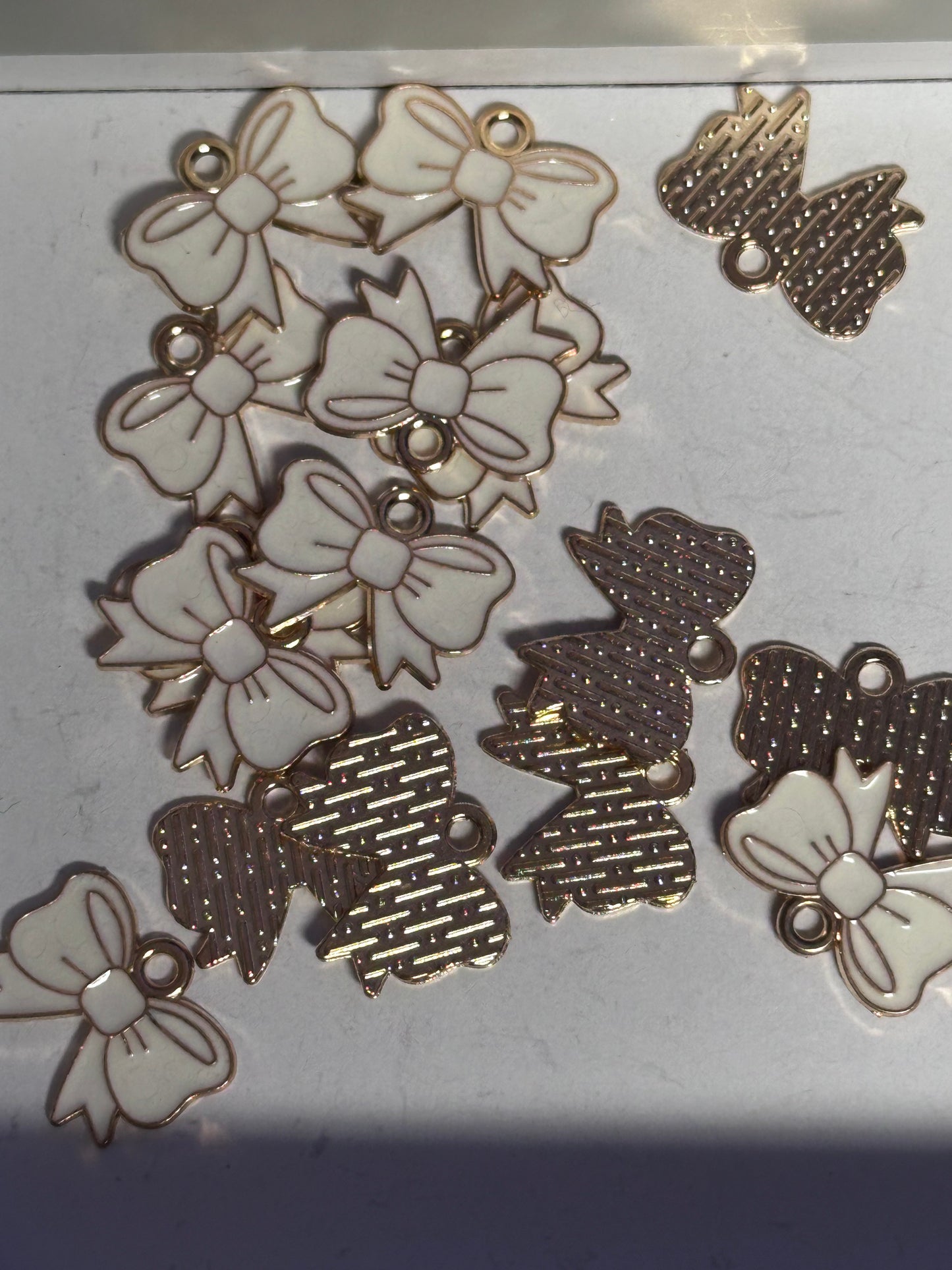 White bow enamel metal charms/ DIY charm bracelet/ DIY necklace/
