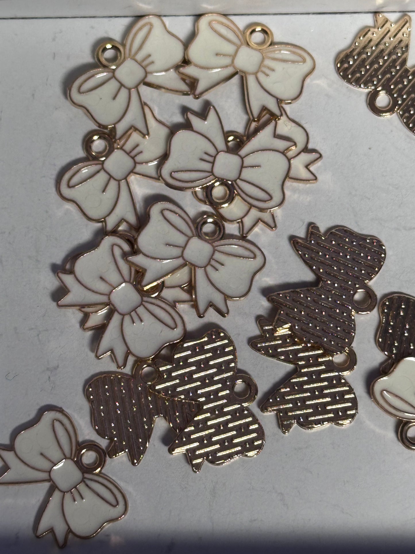 White bow enamel metal charms/ DIY charm bracelet/ DIY necklace/