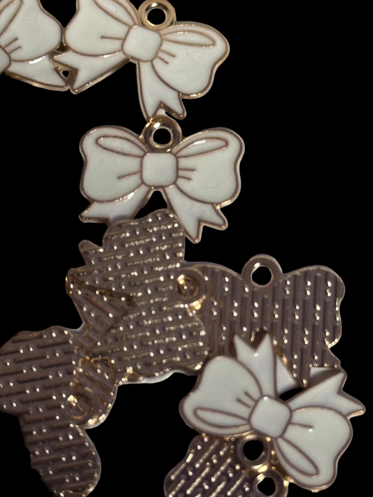 White bow enamel metal charms/ DIY charm bracelet/ DIY necklace/