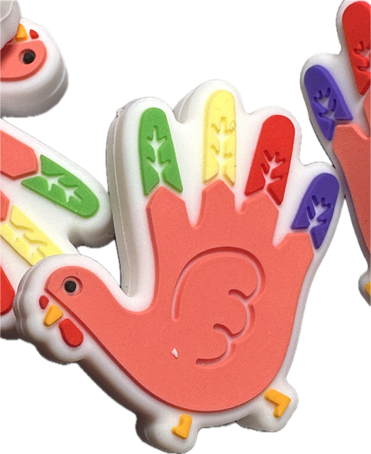 Preschool Thanksgiving Turkey/ Focal Bead/ beadable pen/ Silicone  bead/ keychain bead/ Fall/ Holiday/ hand turkey/ #1