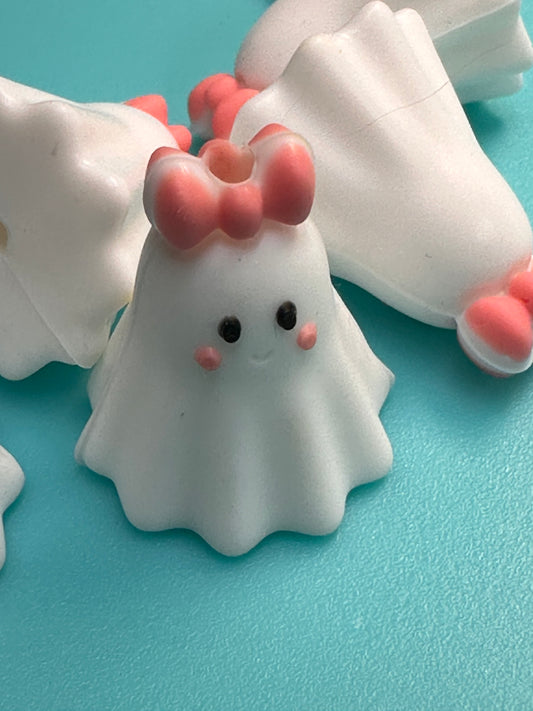 3D cute pink bow ghost silicone focal bead/ friendly ghost/ Halloween