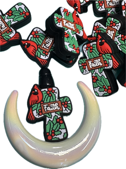 Remembrance/ red bird/ cardinal/  Focal Bead/ beadable pen/ Silicone bead/ keychain bead/Cross/ Faith/ Religious/ God