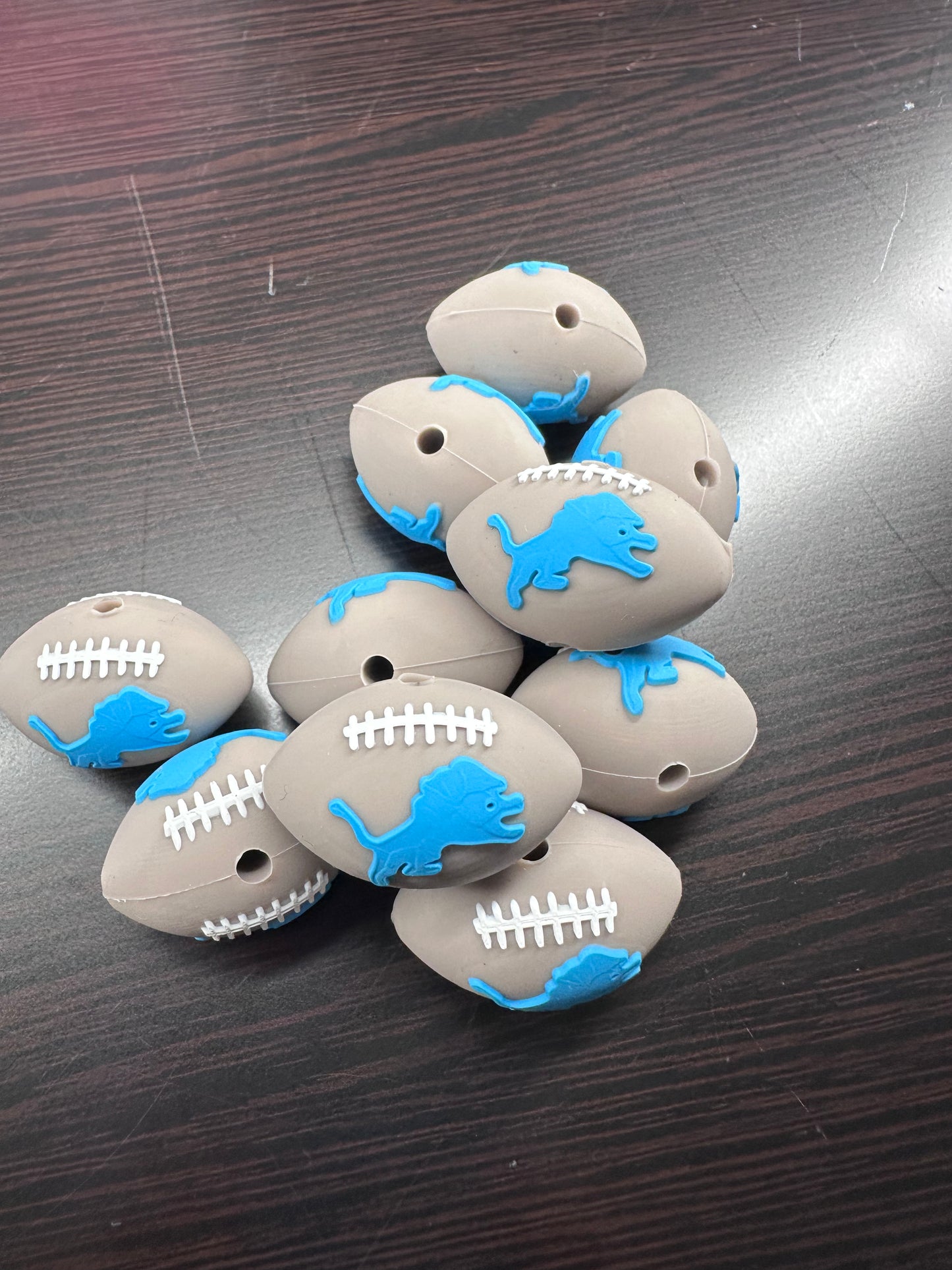 3D Detroit Lions football shaped focal bead/ football/ silicone bead for DIY /blue lion