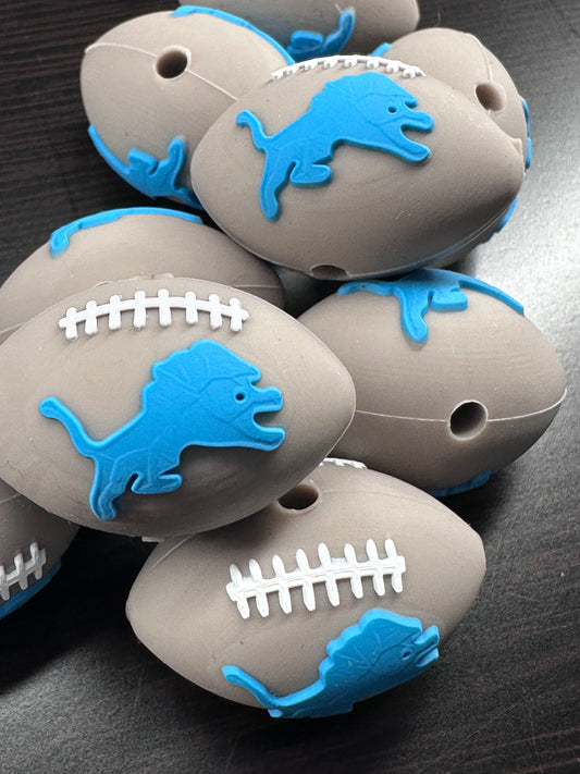 3D Detroit Lions football shaped focal bead/ football/ silicone bead for DIY /blue lion