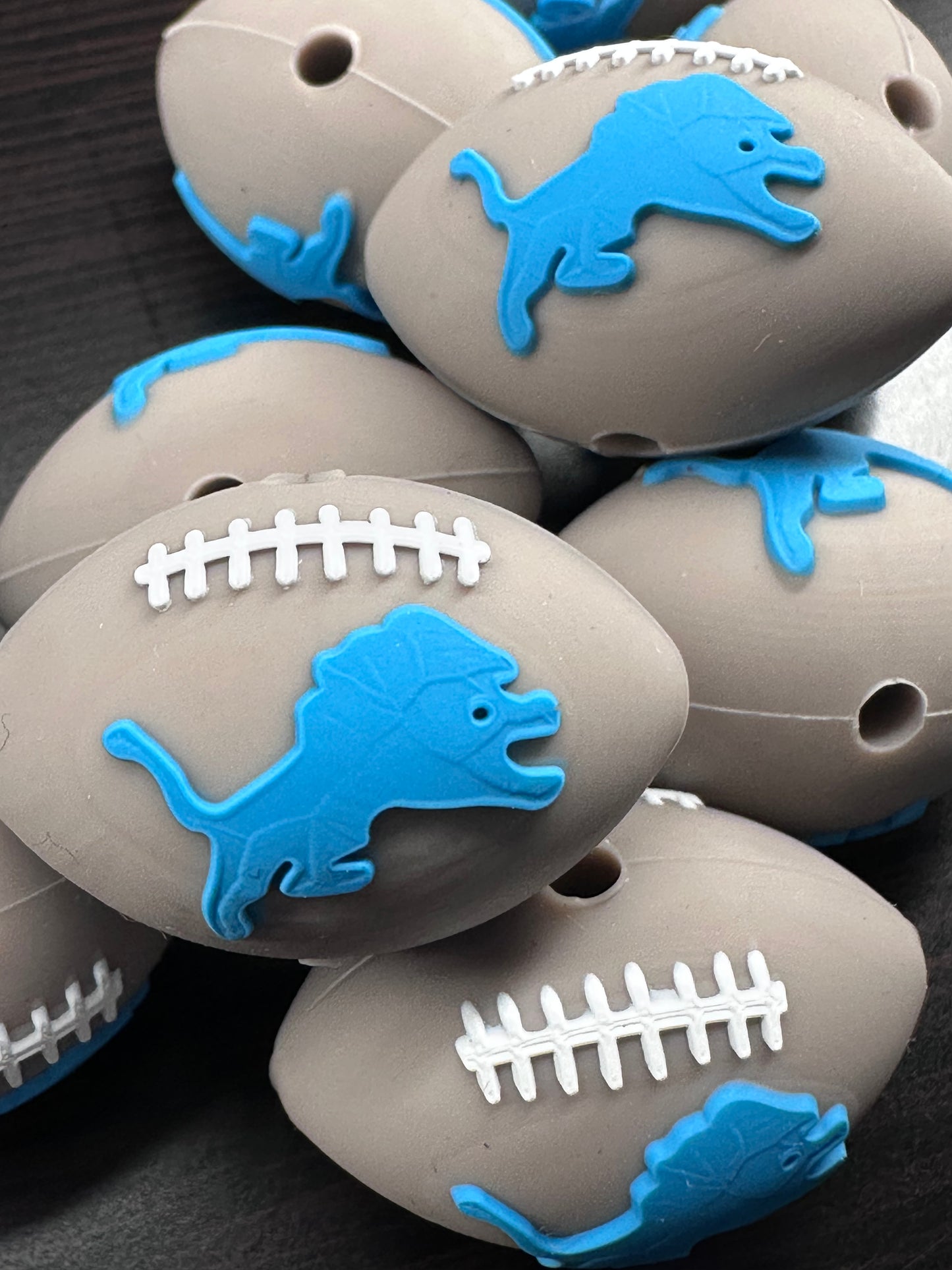 3D Detroit Lions football shaped focal bead/ football/ silicone bead for DIY /blue lion