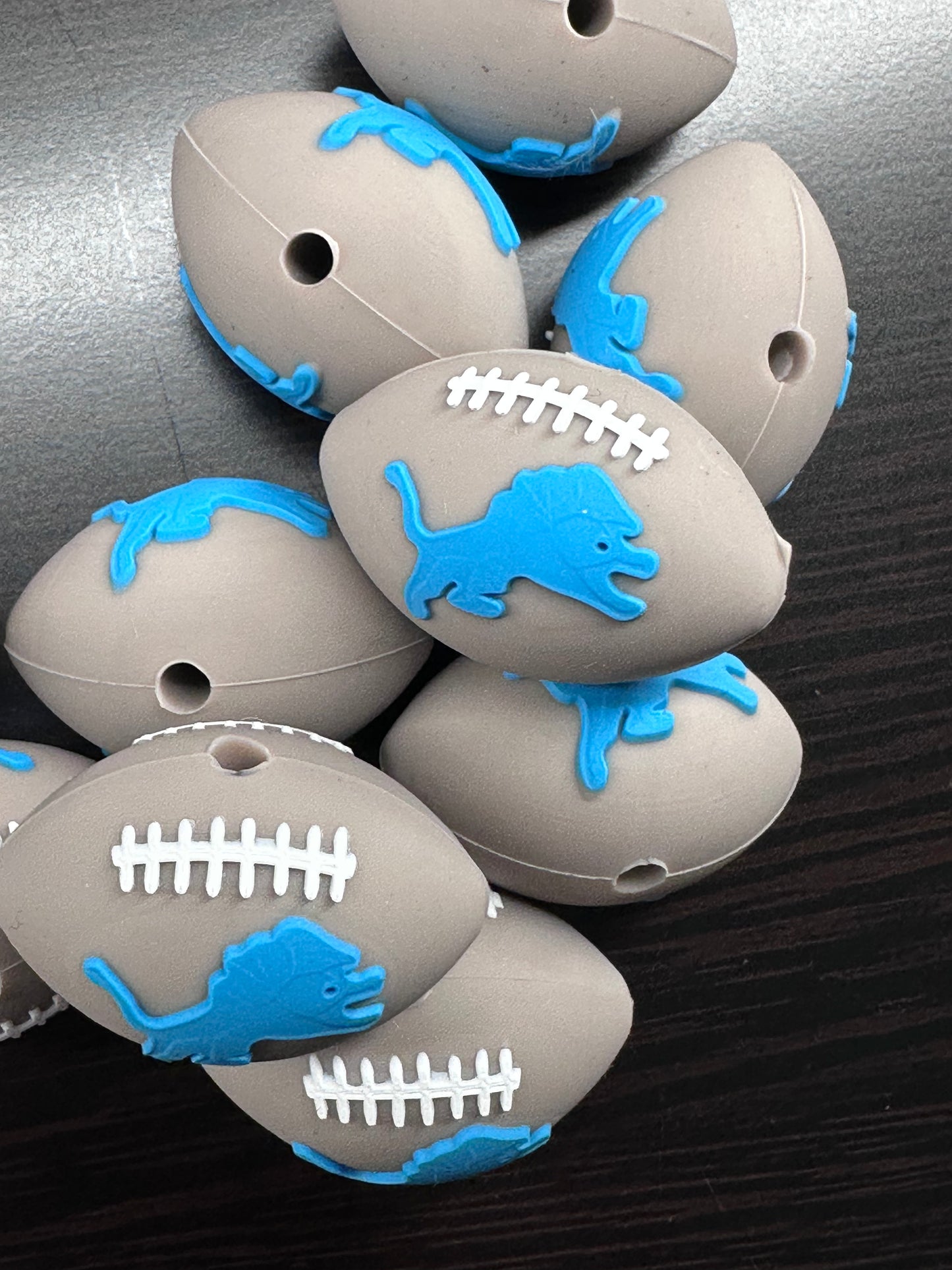 3D Detroit Lions football shaped focal bead/ football/ silicone bead for DIY /blue lion