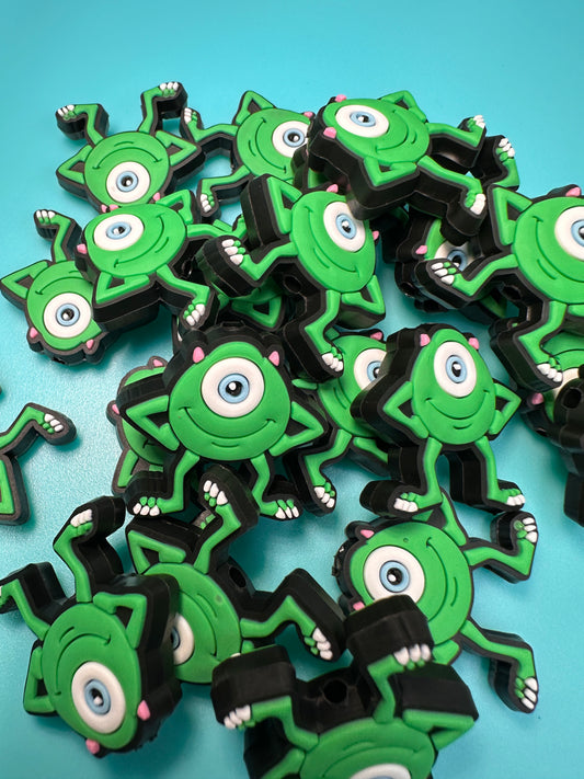 One eye green monster silicone focal bead
