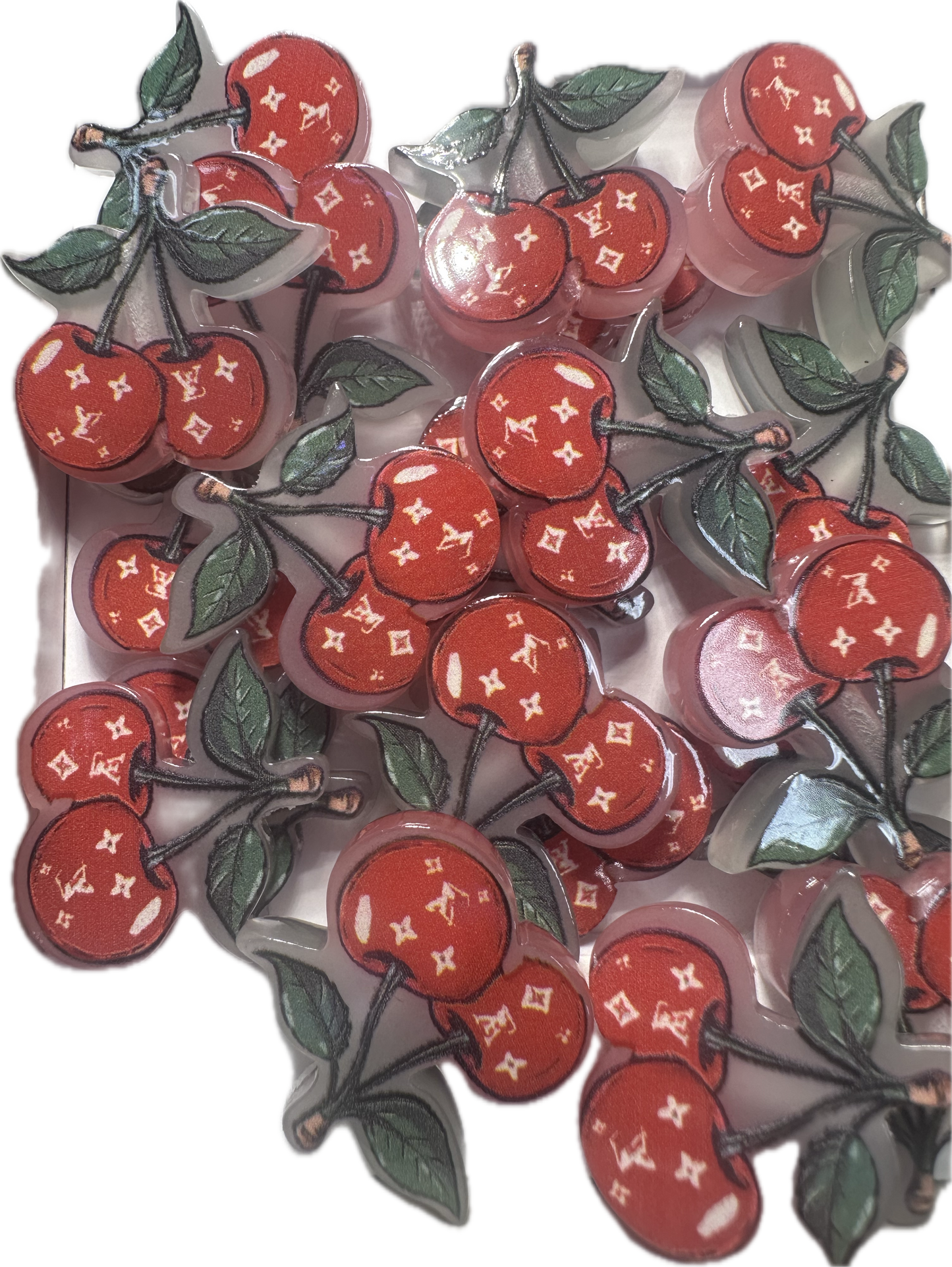 Cherries with design acrylic focal bead- set of 2/ focal bead/ pen beading / keychain bead/