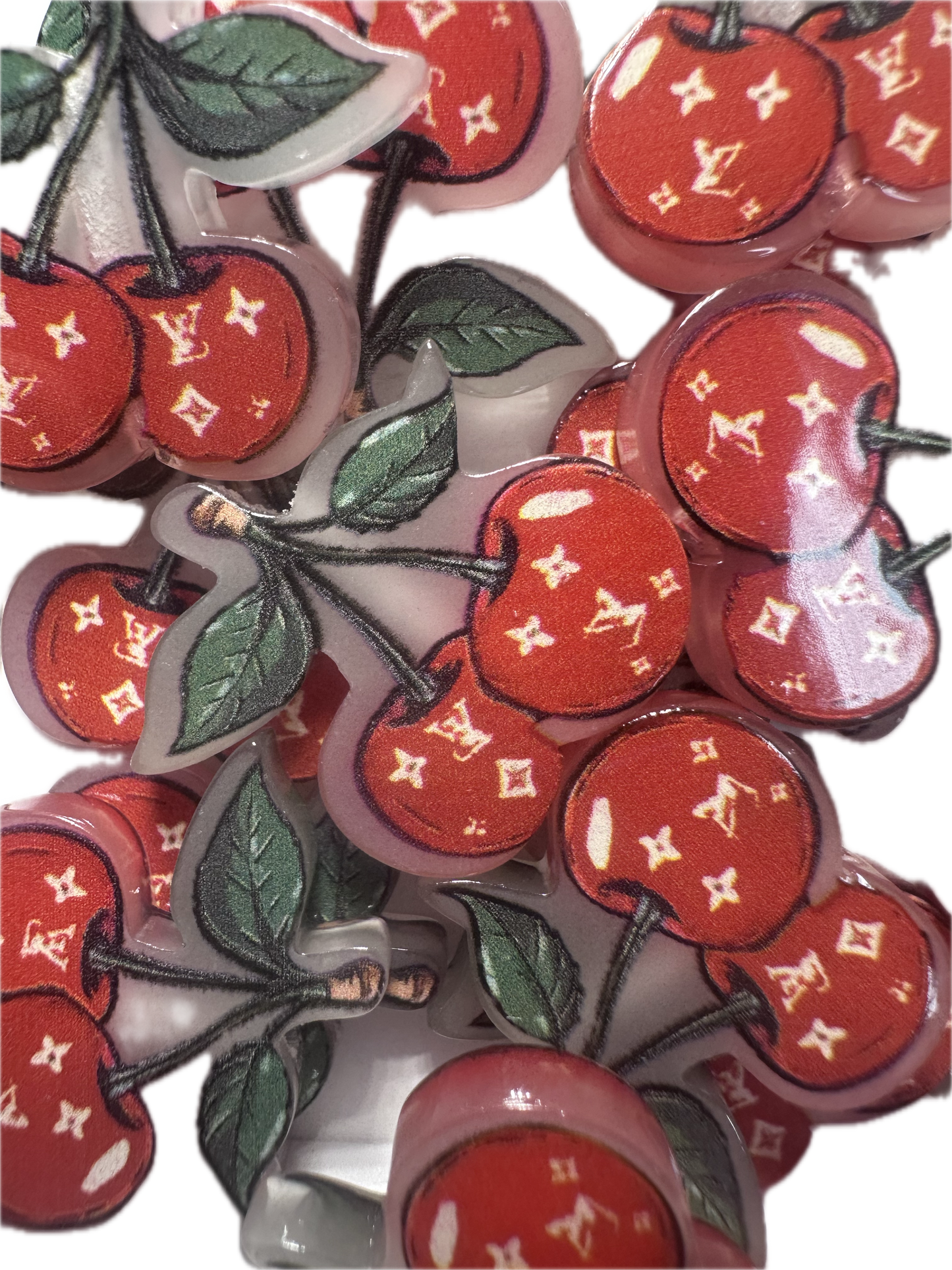 Cherries with design acrylic focal bead- set of 2/ focal bead/ pen beading / keychain bead/
