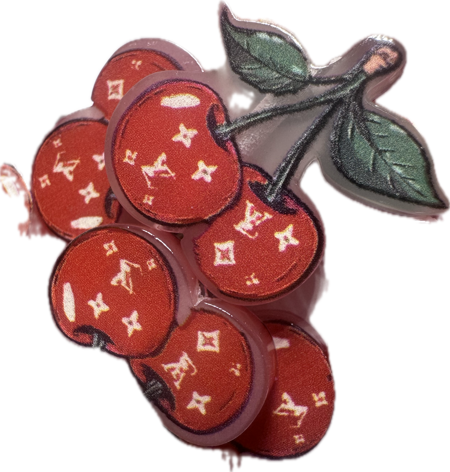 Cherries with design acrylic focal bead- set of 2/ focal bead/ pen beading / keychain bead/