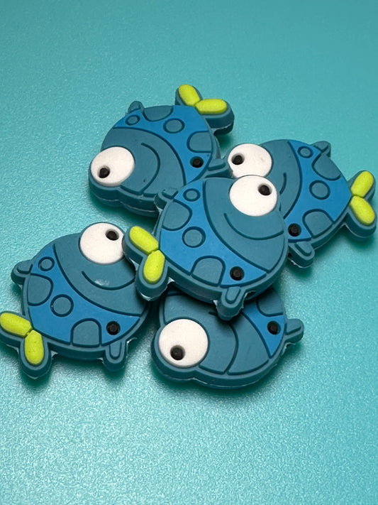 Blue fish / Focal Bead/ beadable pen/ Silicone  bead/ keychain bead/ fishy/ sea / character