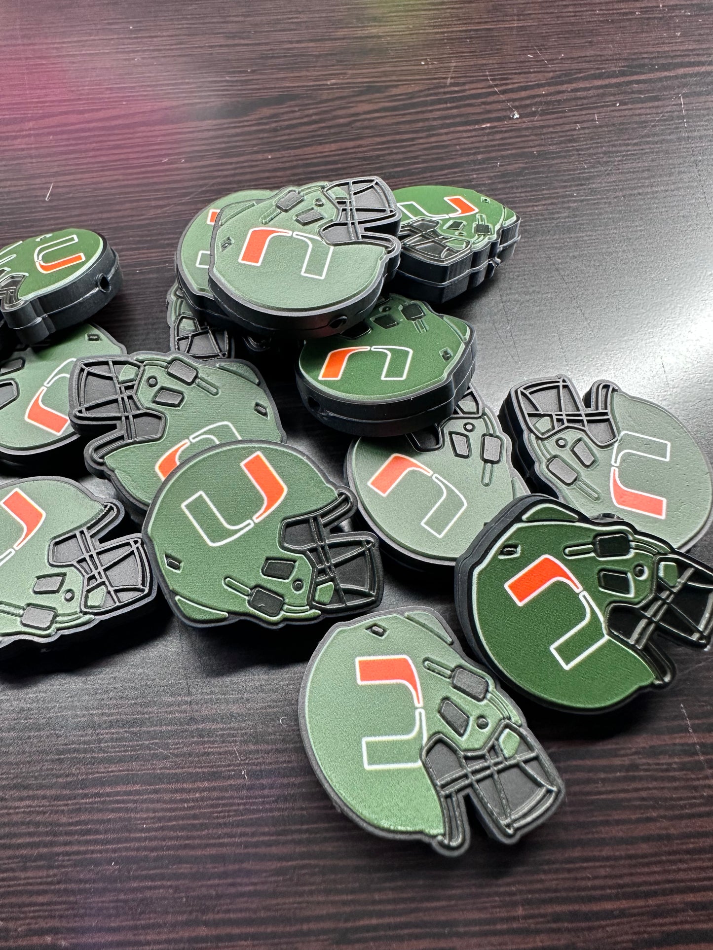 Miami Hurricanes focal bead - helmet shaped football team bead- University of Miami