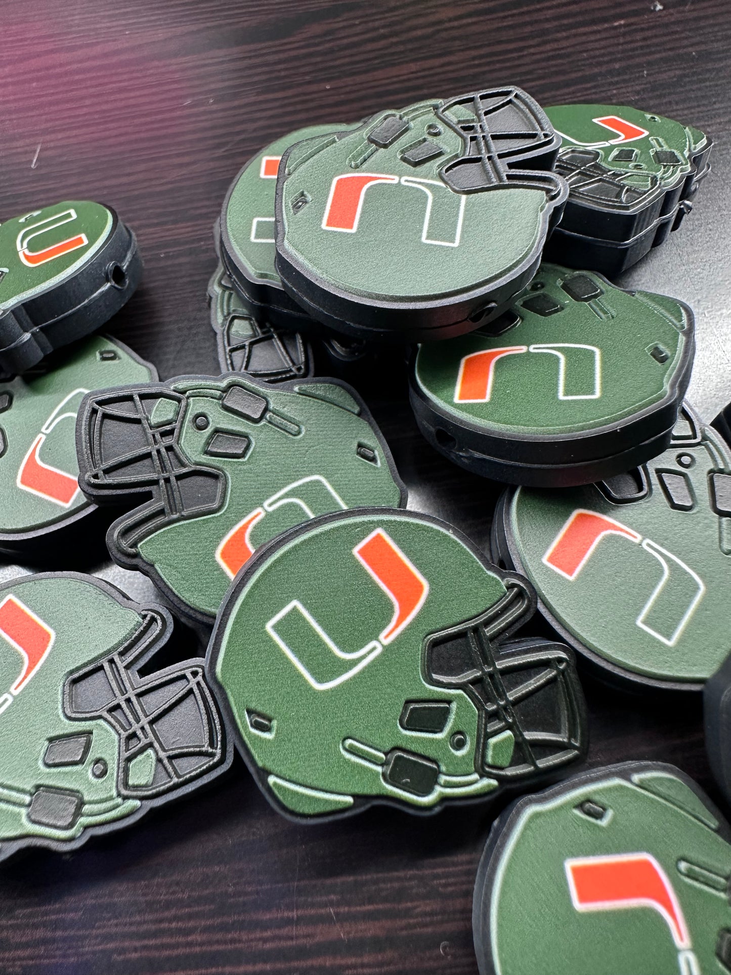 Miami Hurricanes focal bead - helmet shaped football team bead- University of Miami
