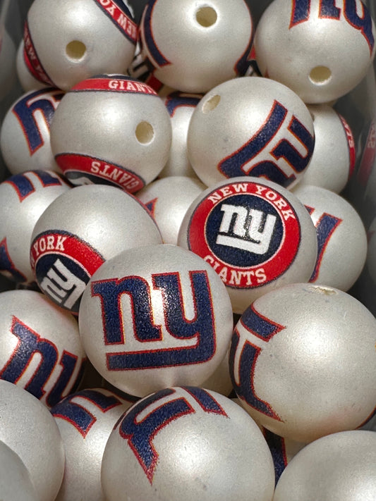 Acrylic NY giants football on satin white beads/ sports team bead/ beadable pen/ keychain bead/16 mm/10 beads included