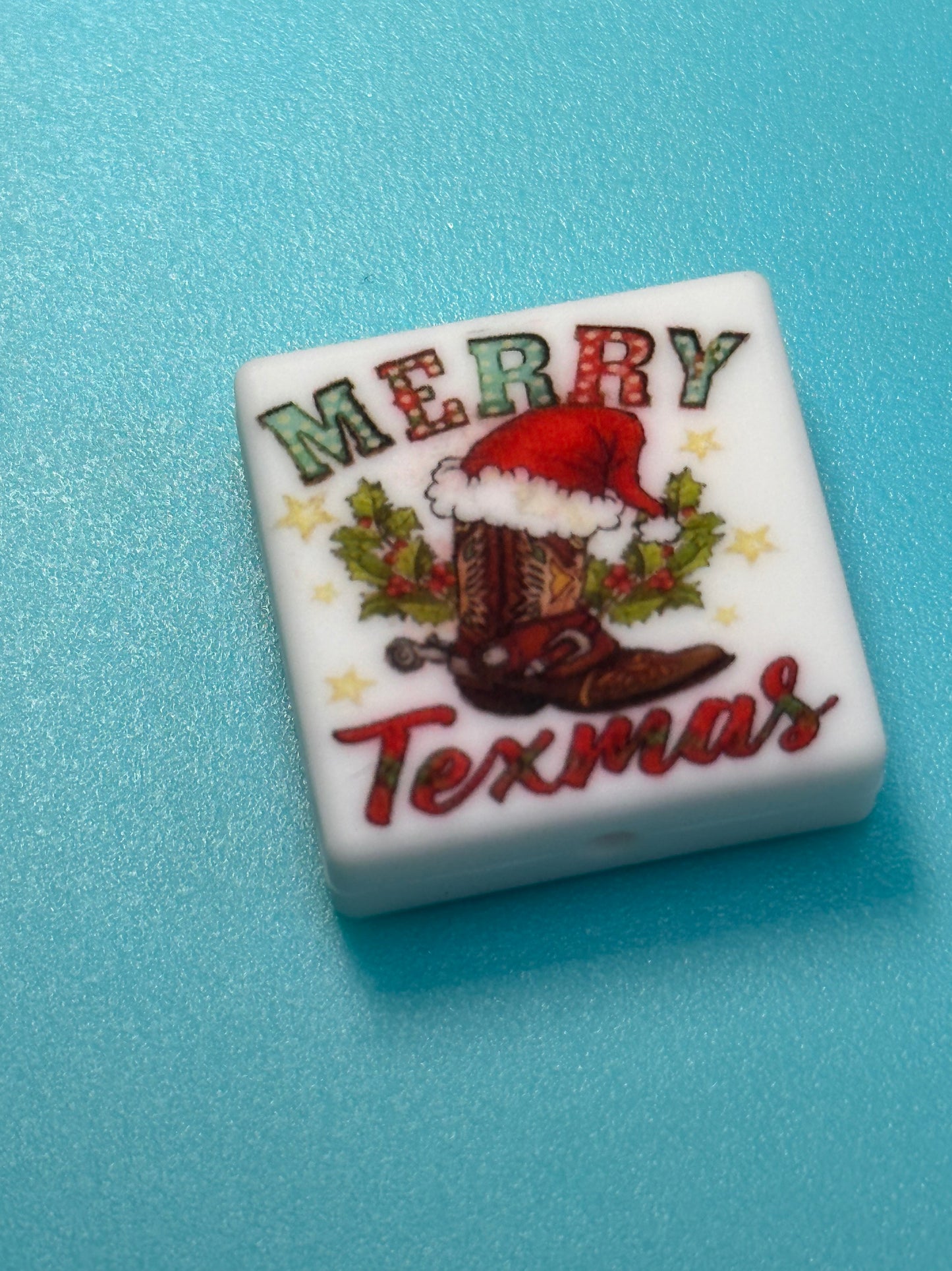 Merry Texmas/ Christmas Focal Bead/ beadable pen/ Silicone bead/ keychain bead/ Merry Christmas/ Texas/ boot/ Santa hat