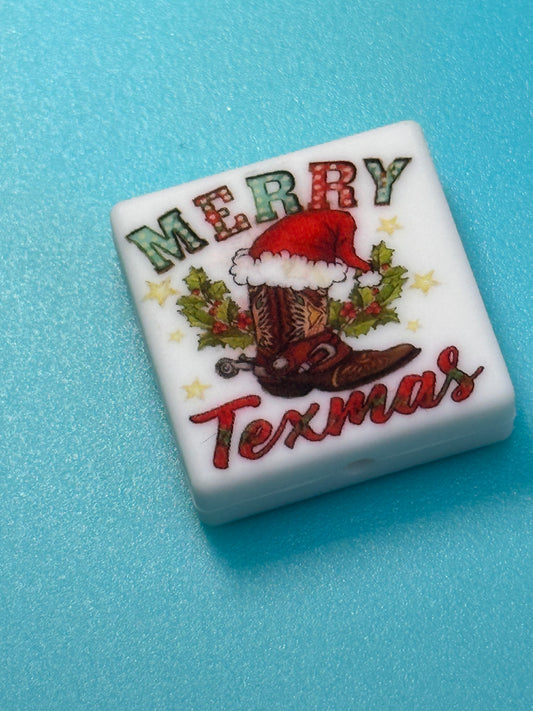 Merry Texmas/ Christmas Focal Bead/ beadable pen/ Silicone bead/ keychain bead/ Merry Christmas/ Texas/ boot/ Santa hat