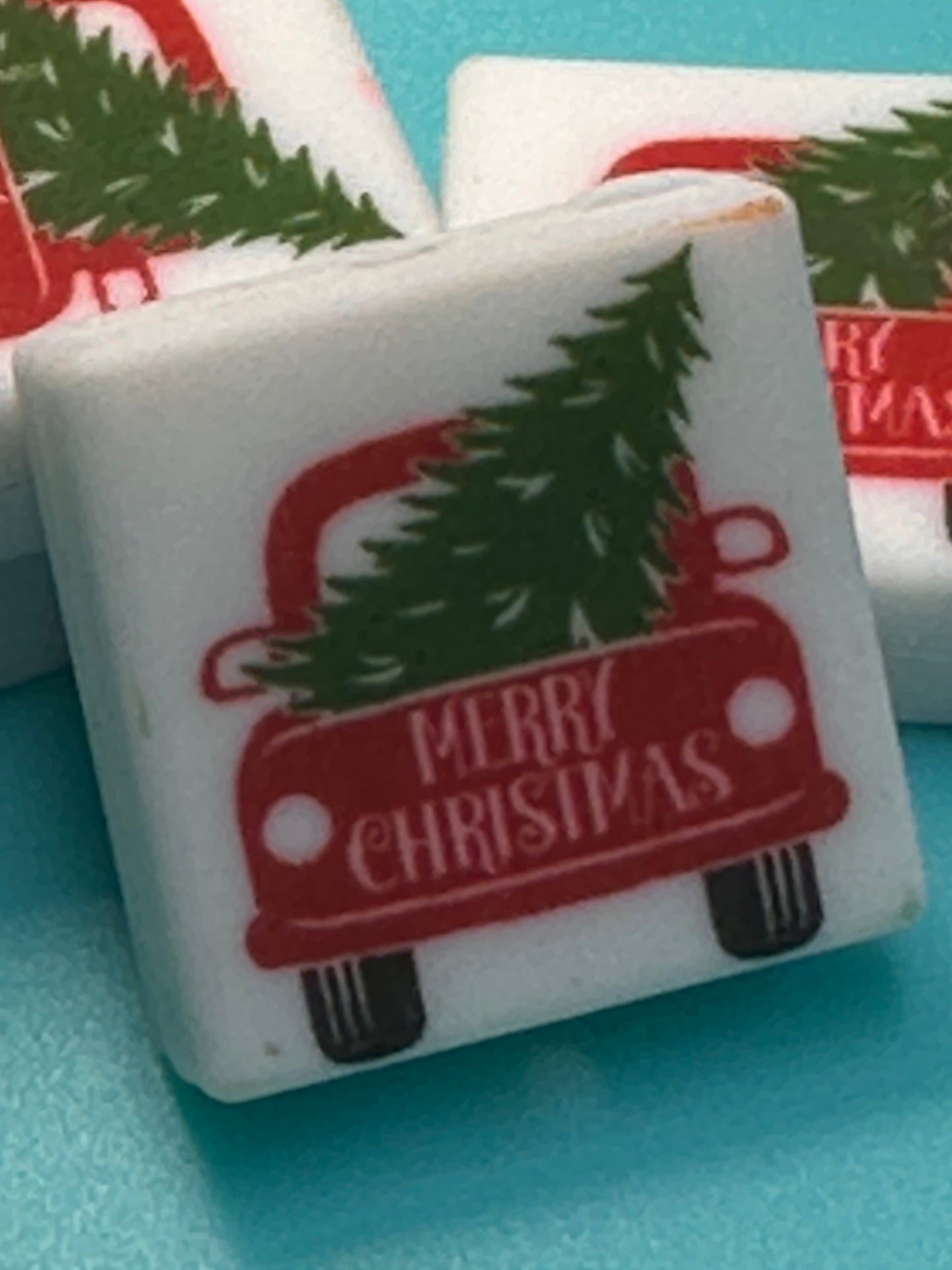 Christmas Focal Bead/ beadable pen/ Silicone bead/ keychain bead/ Merry Christmas/ red truck/ old truck/ tree